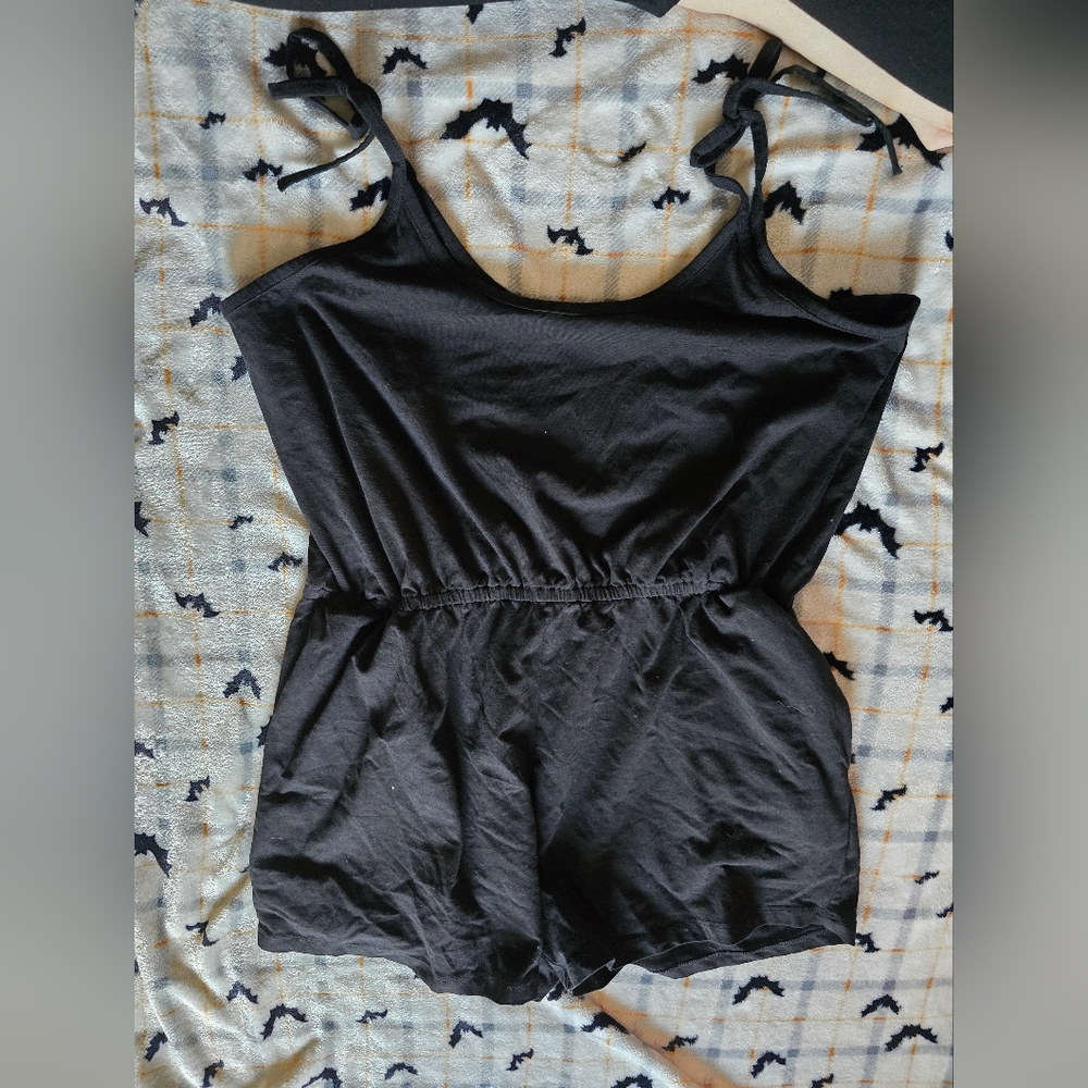 Sourpuss XXL Black Ruched Tie Strap Romper - Picture 2 of 4